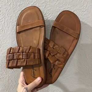 Free People Woven Winding River Leather Open Toe Slip On Sandals size 39/39.5